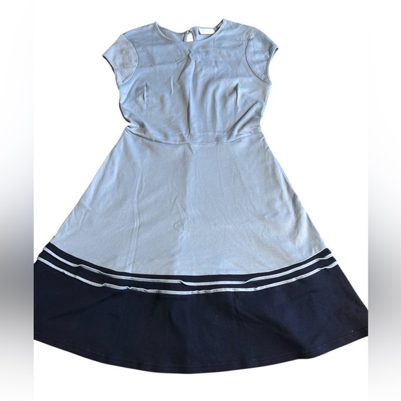 New York & COMPANY dress sz S,Blue striped color block cotton fit & flare  EC - Picture 10 of 11